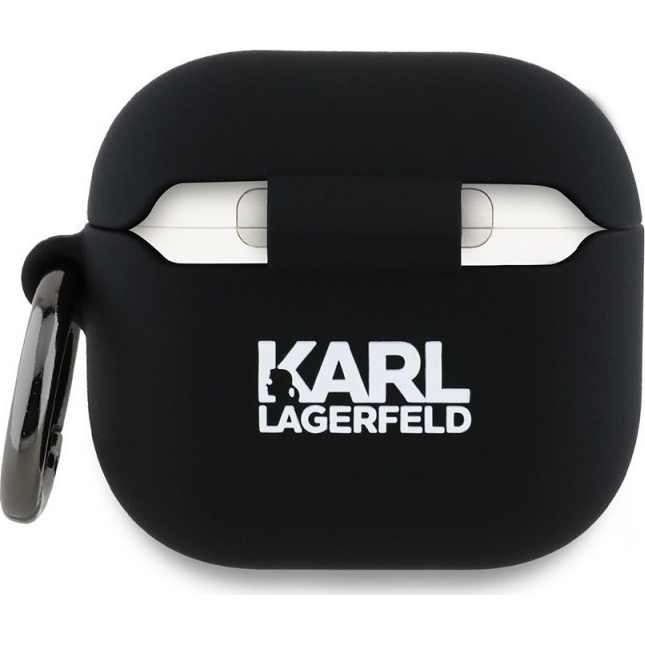 Oryginalne ekskluzywne etui od marki Karl Lagerfeld z kolekcji Silicone Karl Head 3D dla Apple AirPods 4, czarne